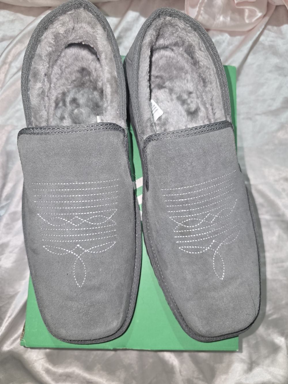 George Men's Gray Suede-Look Slip-On Loafers with Fleece Lining